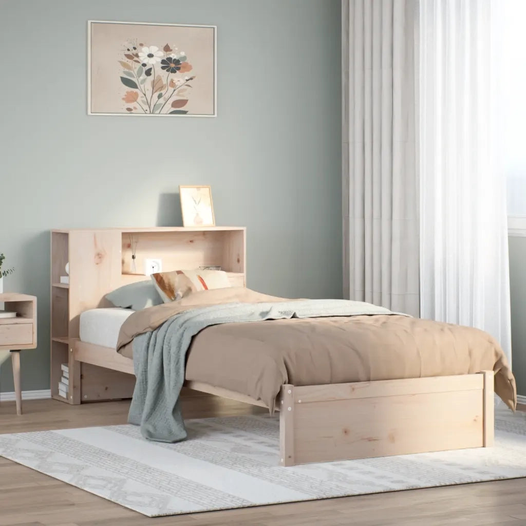 Letto singolo | Letto per adulti | Giroletto con Libreria senza Materasso 75x190 cm in Legno Pino