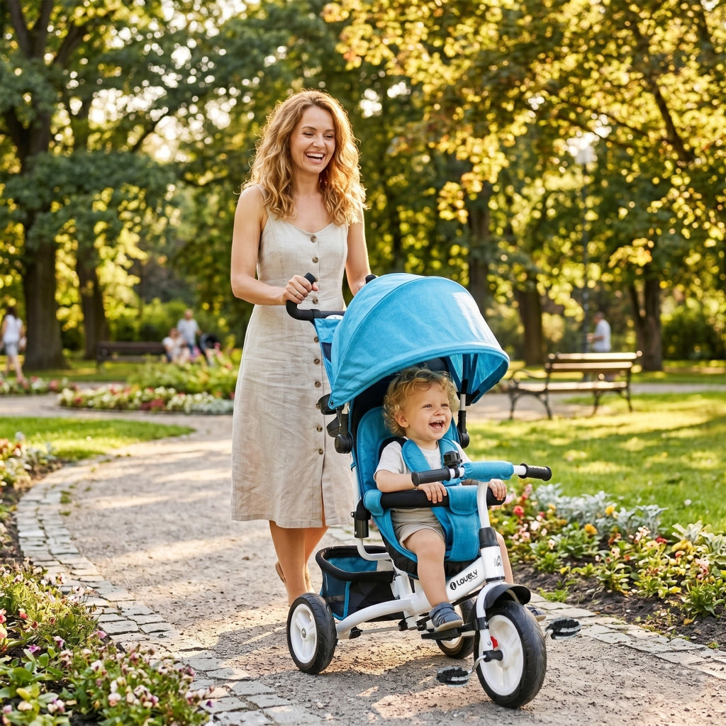 Triciclo per bambini ¨C Xylo ¨C metallo blu con cestino e portabicchiere
