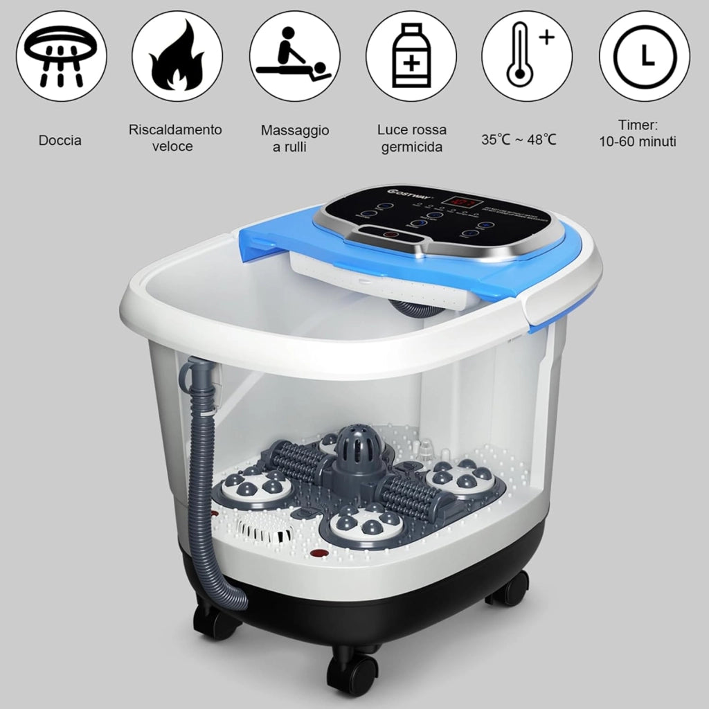 Idromassaggio per Piedi, Pediluvio Massaggiatore Plantare Massaggio Shiatsu, con Funzione Calore Timer e Rulli Luce a Infrarossi, Idromassaggiatore 15L (Blu)