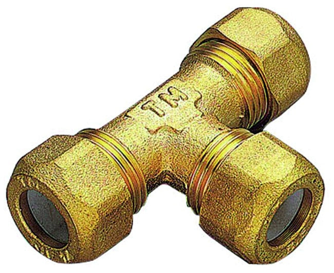 RACCORDO A T INTERMEDIO CON OGIVA IN PTFE PER TUBO RAME MODELLO 1200 3/8 ø10   TIEMME RACCORDERIE SPA