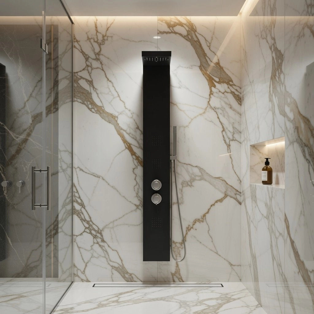 Colonna doccia pannello idromassaggio effetto cascata miscelatore termostatico YH8120 GRECIA - Nero