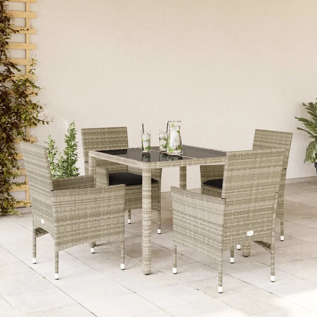 Set Pranzo da Giardino 5pz | Set Salotto da Giardino con Cuscini Polyrattan e Vetro