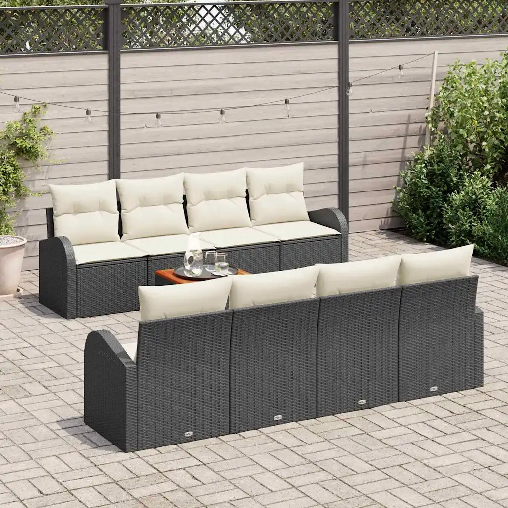 Set Divano da Giardino con cuscino 9 pcs Nero polyrattan