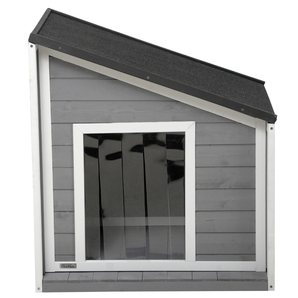 Cuccia per cani in legno massello con tetto asfalto ¨C zephmum ¨C grigio e bianco 71x58x77
