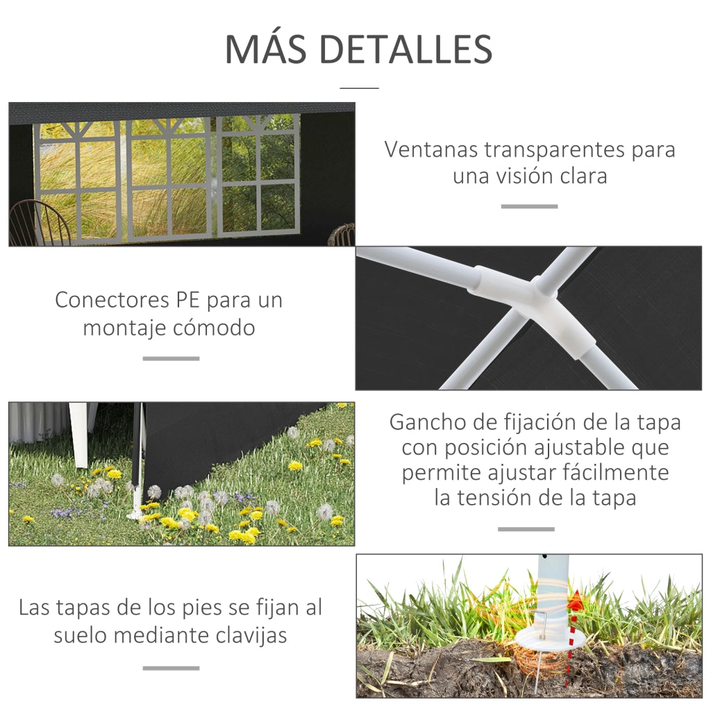 Gazebo da Giardino 6x3m con 4 Paredi e 2 Finestre ¨C zephmum ¨C Grigio