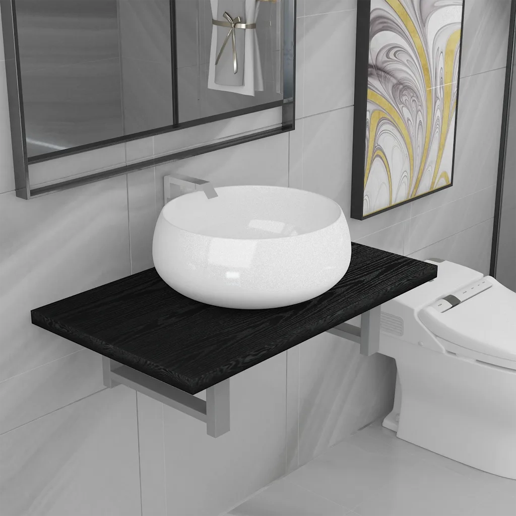 Set Mobili da Bagno | Armadio da bagno 2 pz Ceramica Nero