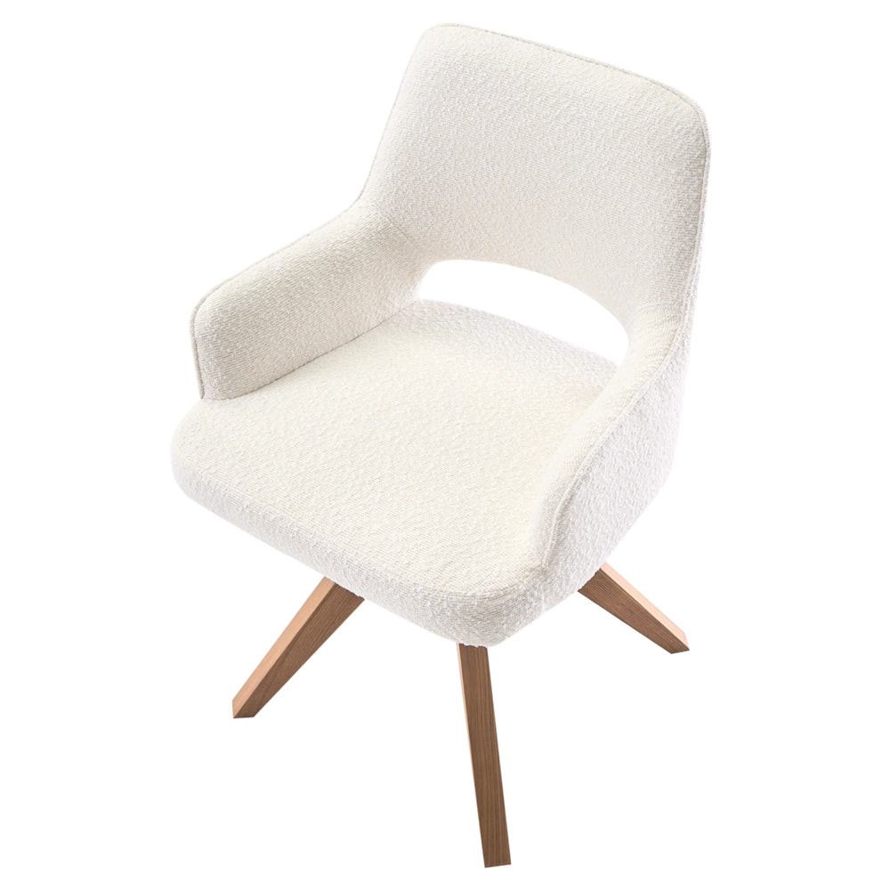 Sedia da pranzo girevole con schienale curvo in bouclè beige chiaro stile scandinavo