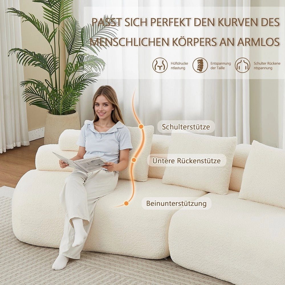 Divano modulare 2 parti ¨C Minimal ¨C crema, tessuto chenille, senza braccioli, cuscini schienale