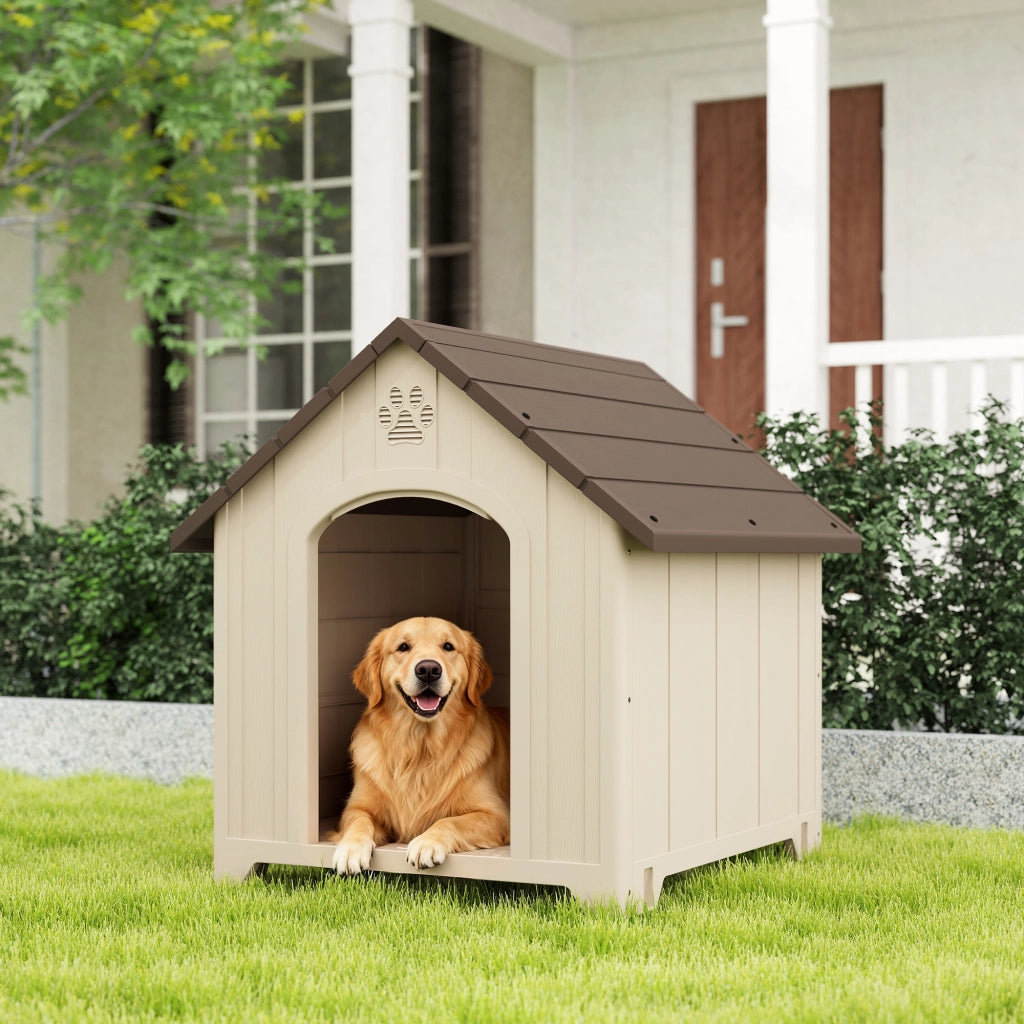 Cuccia per Cani Rialzata con Tetto ¨C Minimal ¨C PP, 102x94x103 cm, Beige e Marrone Scuro