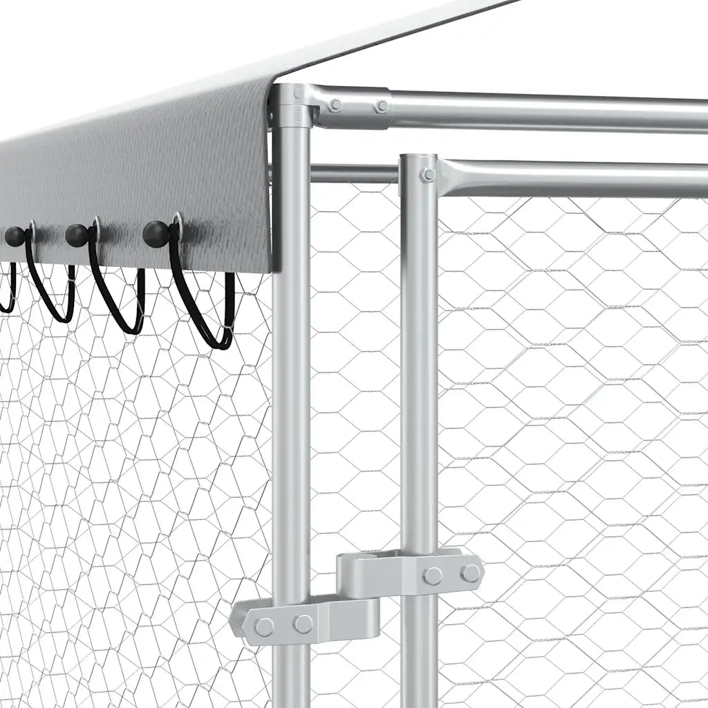 Cuccia Cani da Esterno Tetto Argento 3x3x2,5 m Acciaio Zincato 3190486