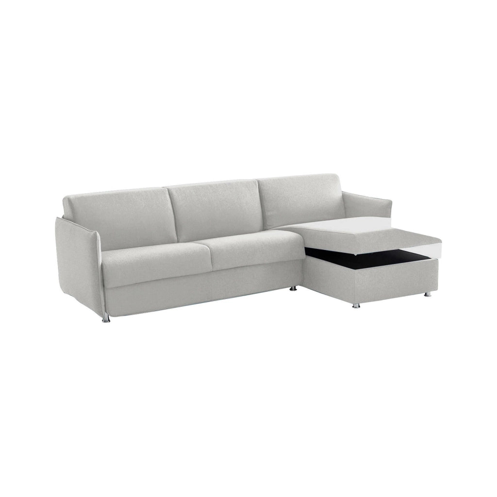 Scordia, Divano Letto con Penisola Sfoderabile Made in Italy, 260x160 cm Grigio Chiaro