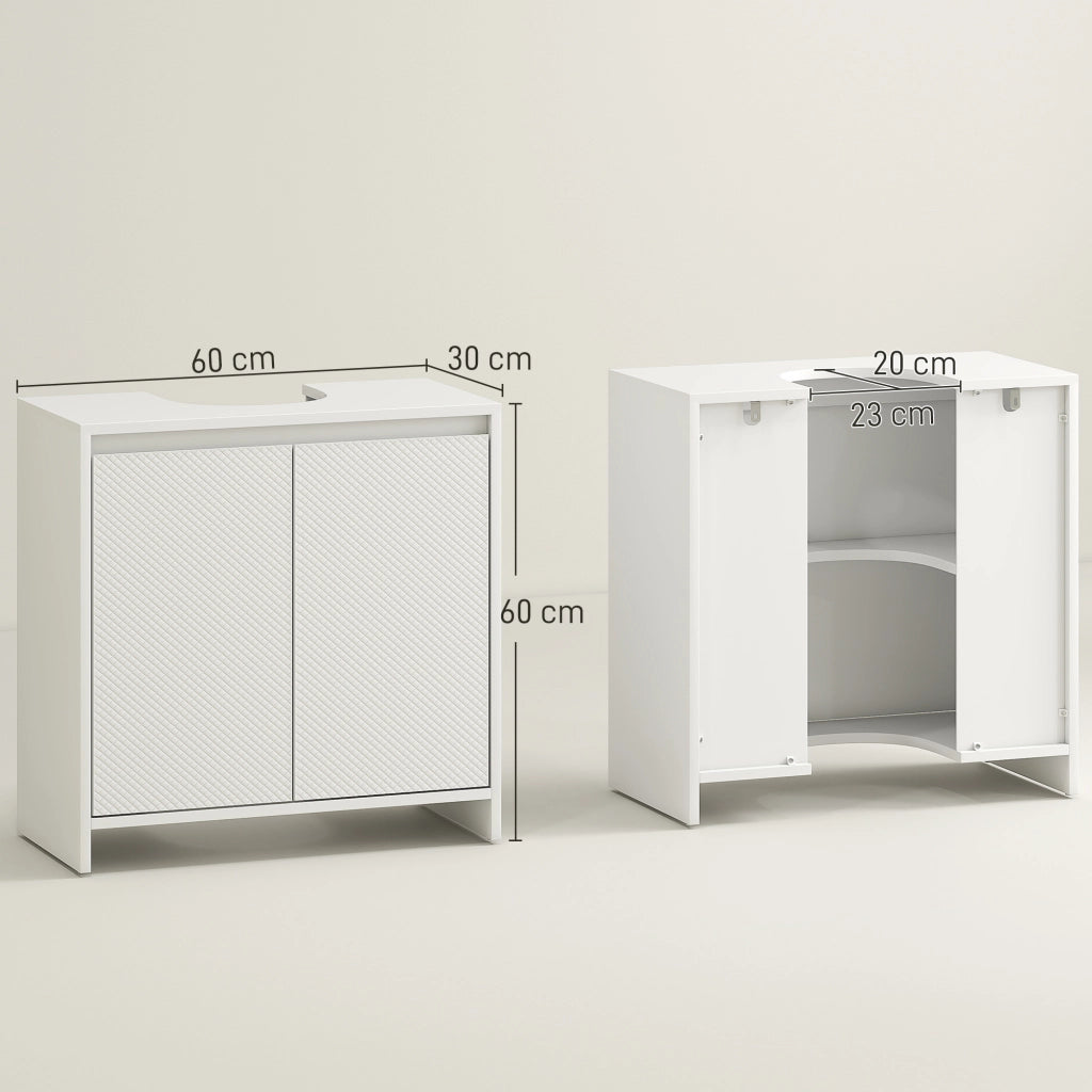 Armadietto Sottolavabo 2 Ante con Ripiano Regolabile ¨C Zephmum ¨C Bianco 60x30x60 cm