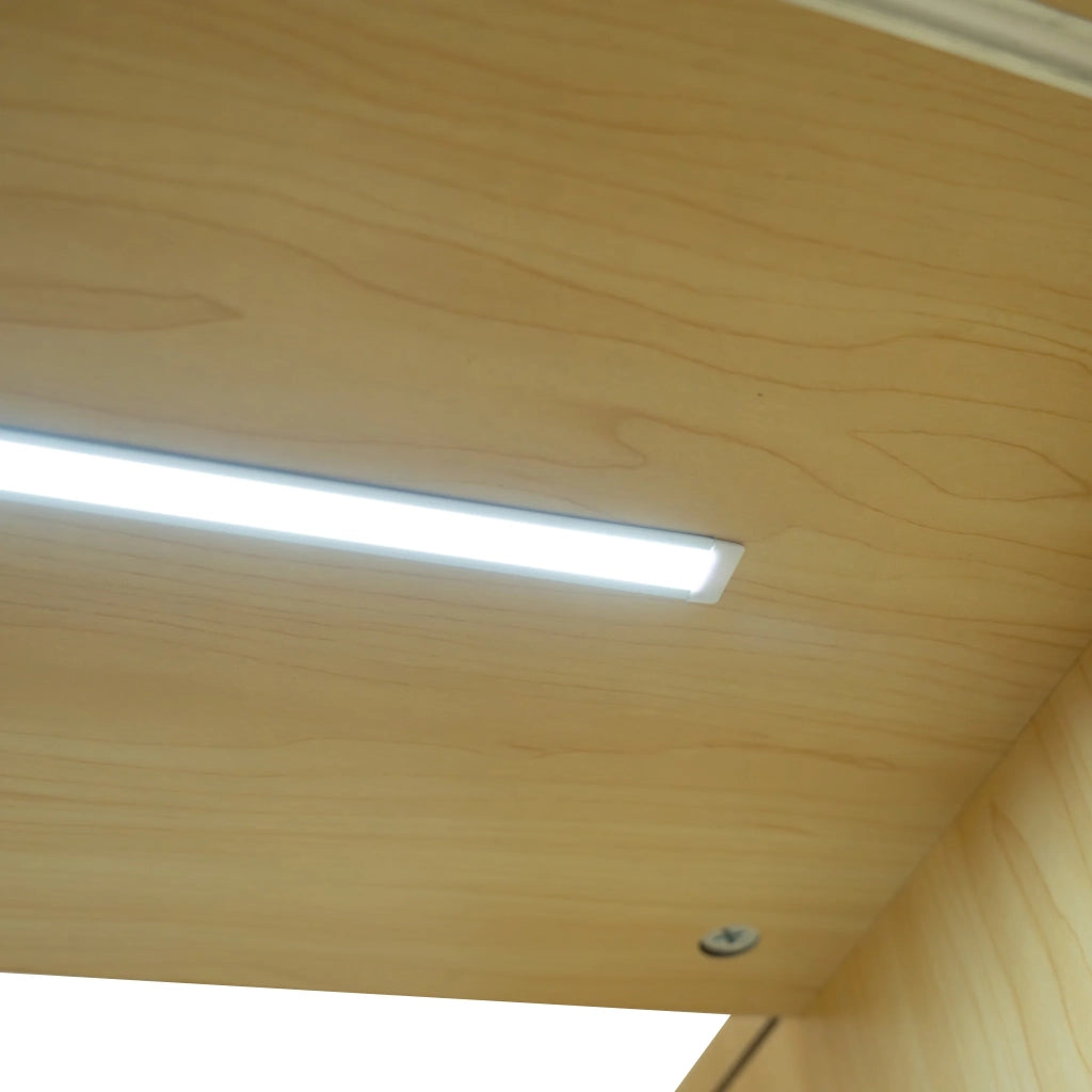Bancone LED B1500 Acero con 1 Ripiano a Vista e 2 Ripiani Chiusi