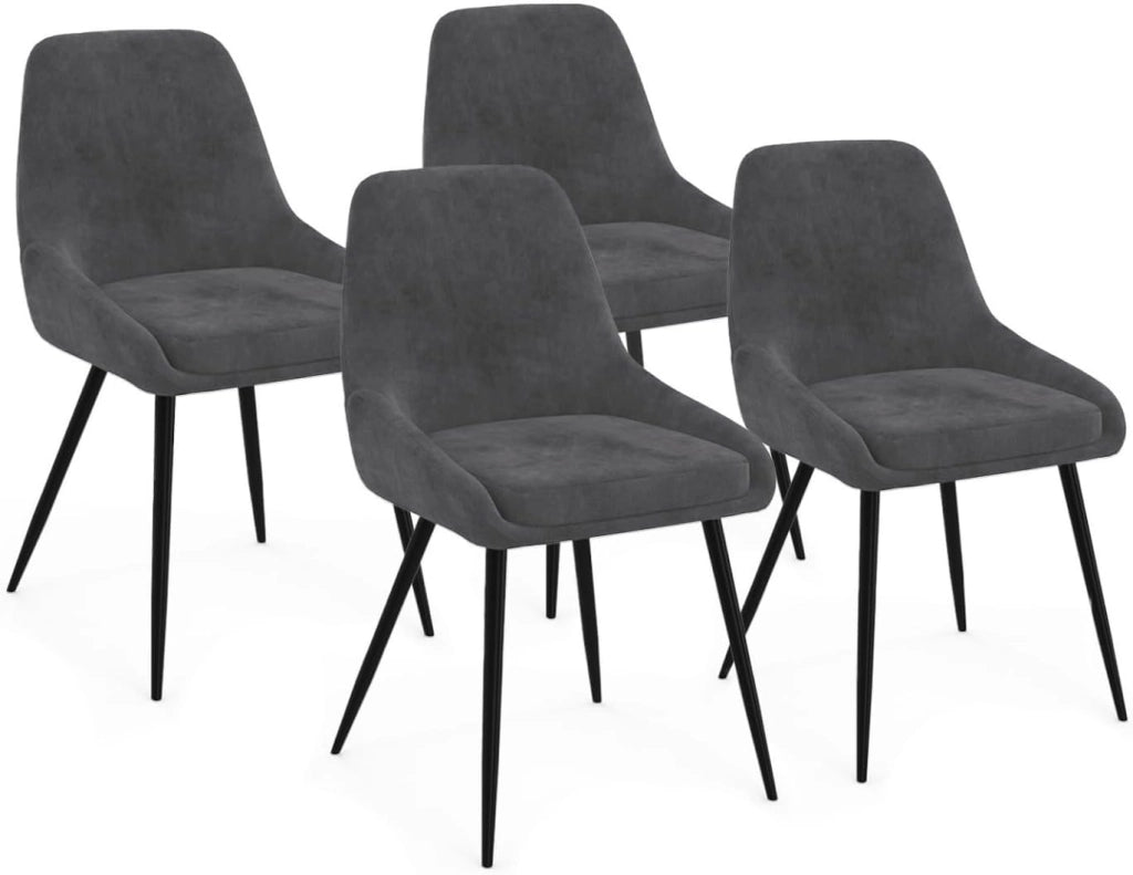 Set di 4 sedie THALYA in velluto grigio scuro con braccioli