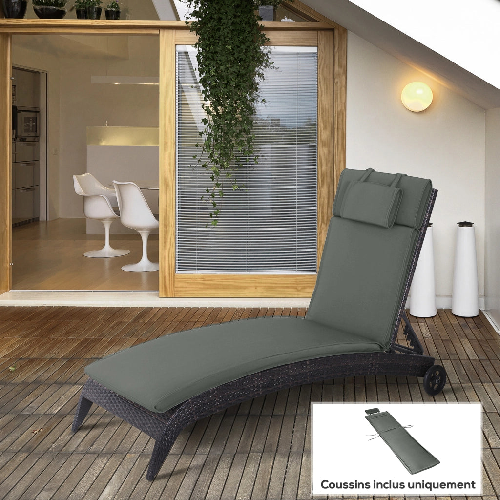 Cuscino da bagno di sole per chaise longue con cerniera e cinturino ¨C zephmum ¨C grigio 198x53x5 cm