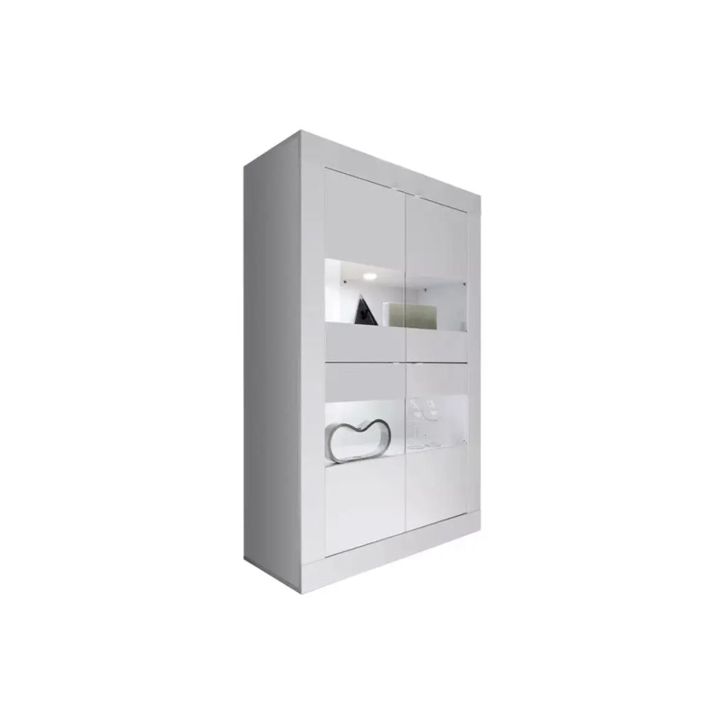 Vetrina 4 porte in vetro senza illuminazione, collezione ISORA, colore bianco lucido lacato