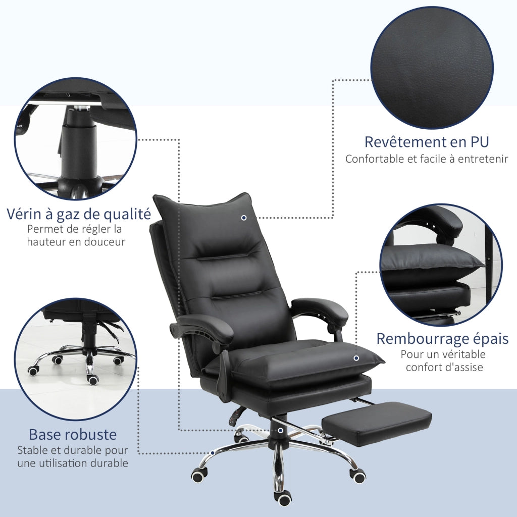 Sedia da ufficio ergonomica ¨C zephmum ¨C similpelle nera con poggiapiedi