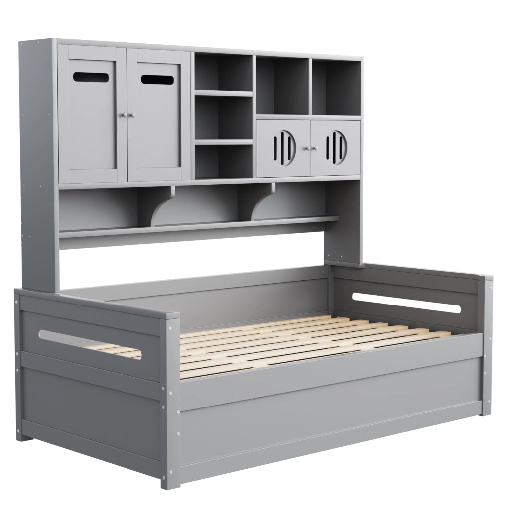 Divano letto singolo 90x200 cm con contenitore idraulico; in legno; grigio