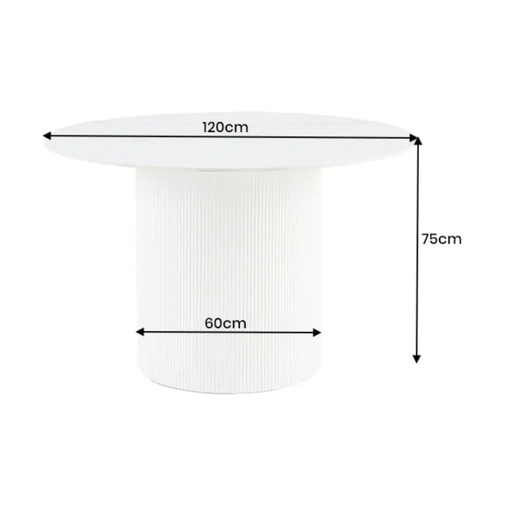Tavolo da pranzo LUMEA – Rotondo 120 cm – Effetto marmo bianco – Piede centrale largo – Stile contemporaneo
