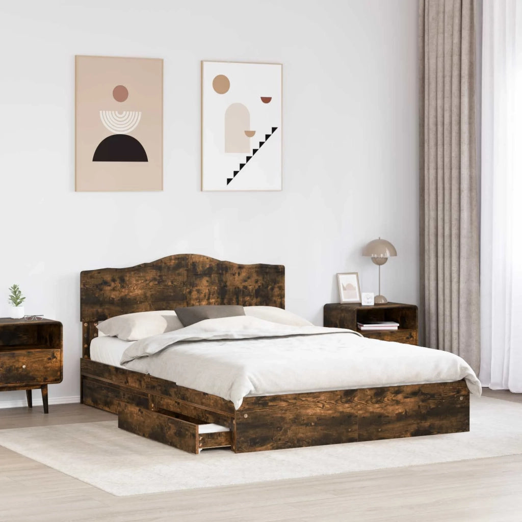 Letto con Contenitore con testiera Rovere fumé 160 x 200 cm 3413079
