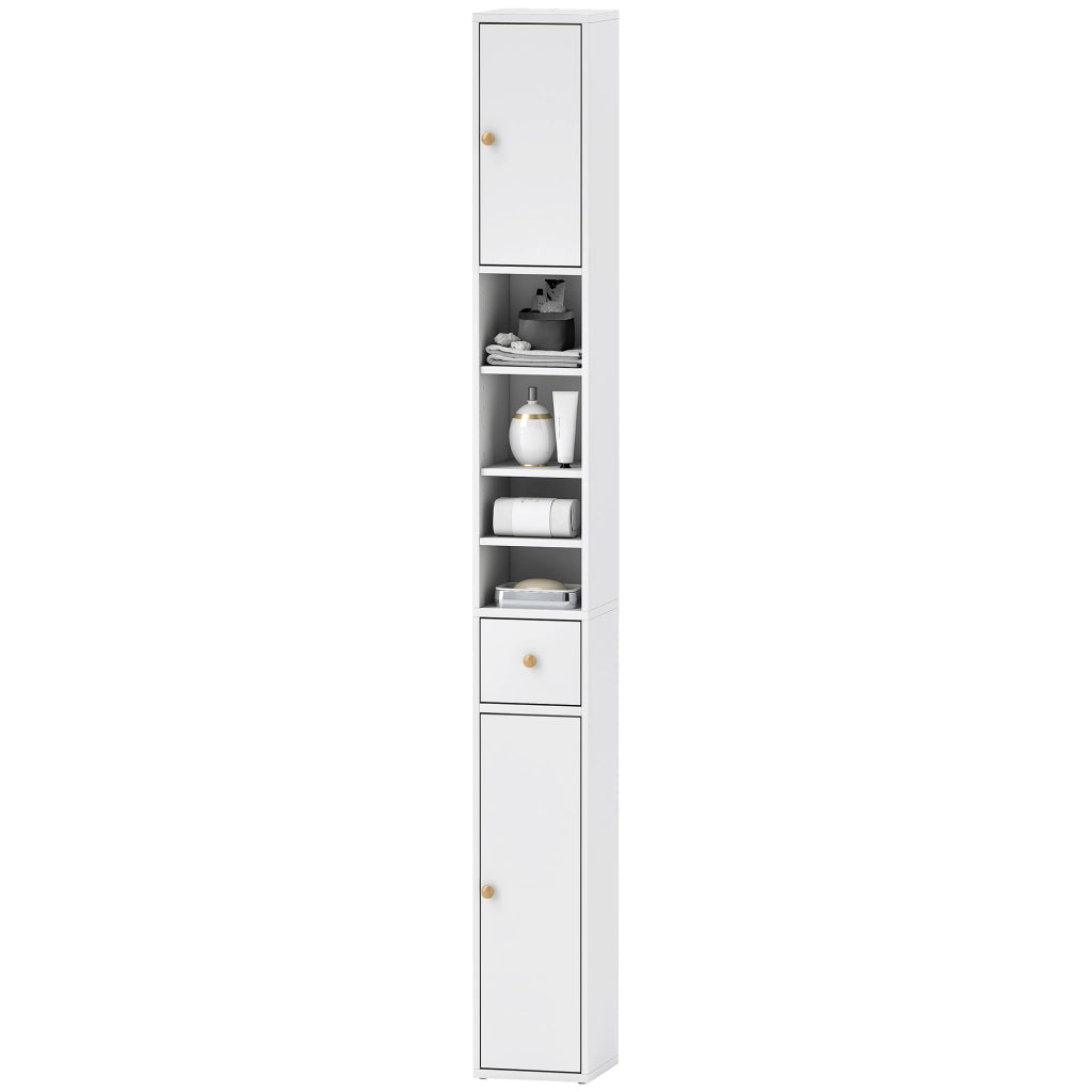Colonna Bagno Salvaspazio con 2 Armadietti, 3 Ripiani e Cassetto ¨C zephmum ¨C Legno, Bianco, 20x20x178 cm