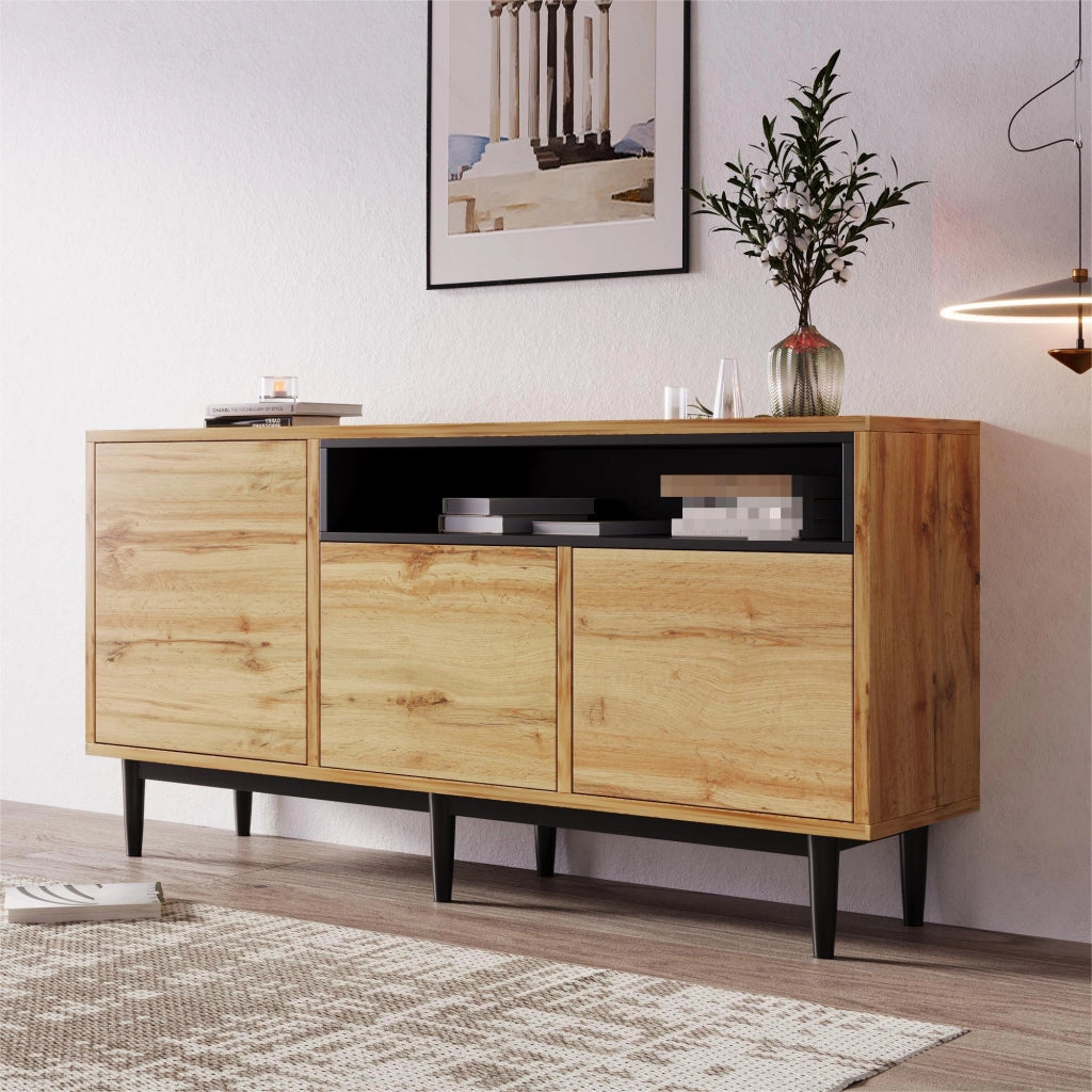 Sideboard moderno in MDF con 3 ante e ripiani, 160 x 35 x 76 cm