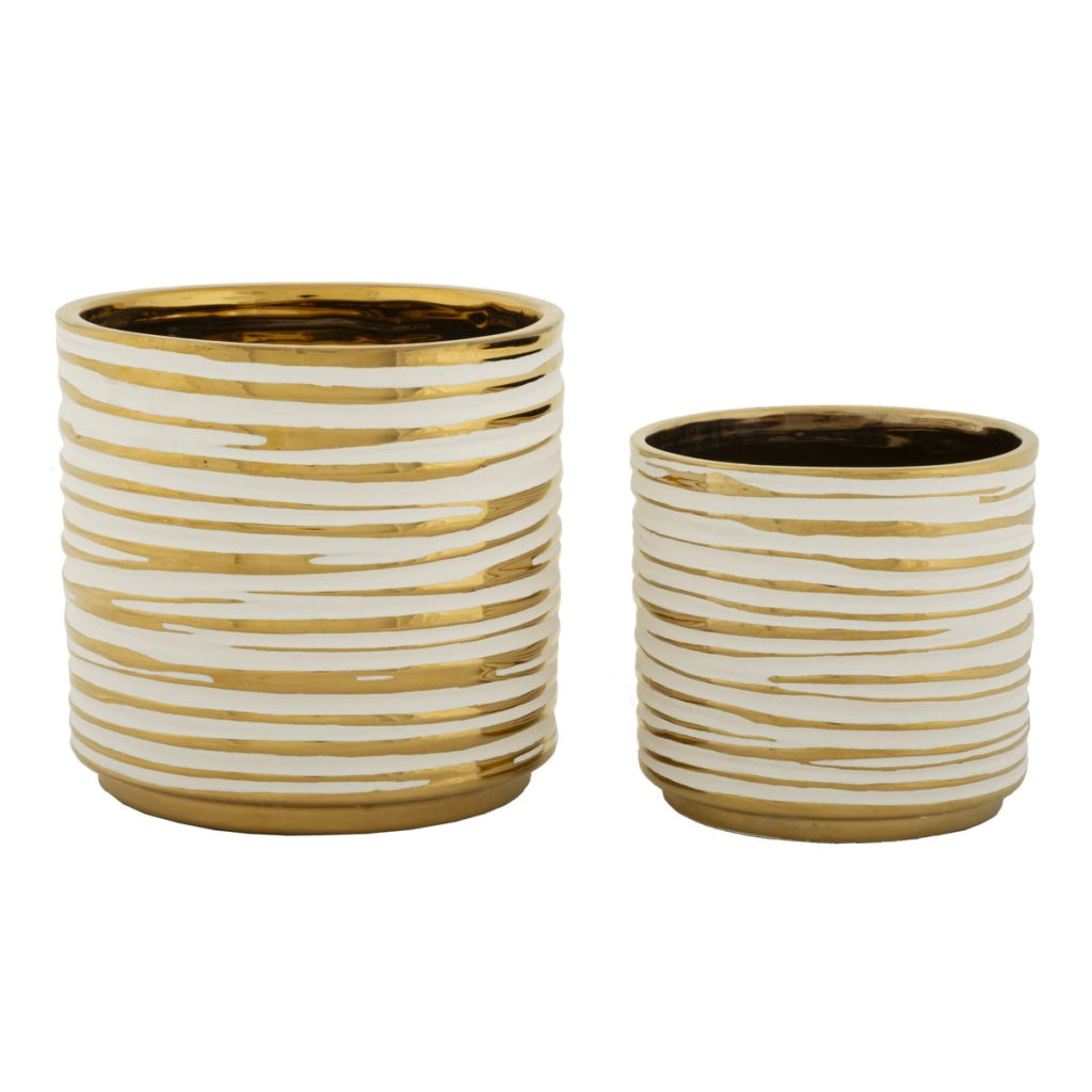 Set di 2 Vasi Decorativi VKH385, Oro, Ceramica, 23x23x22 cm