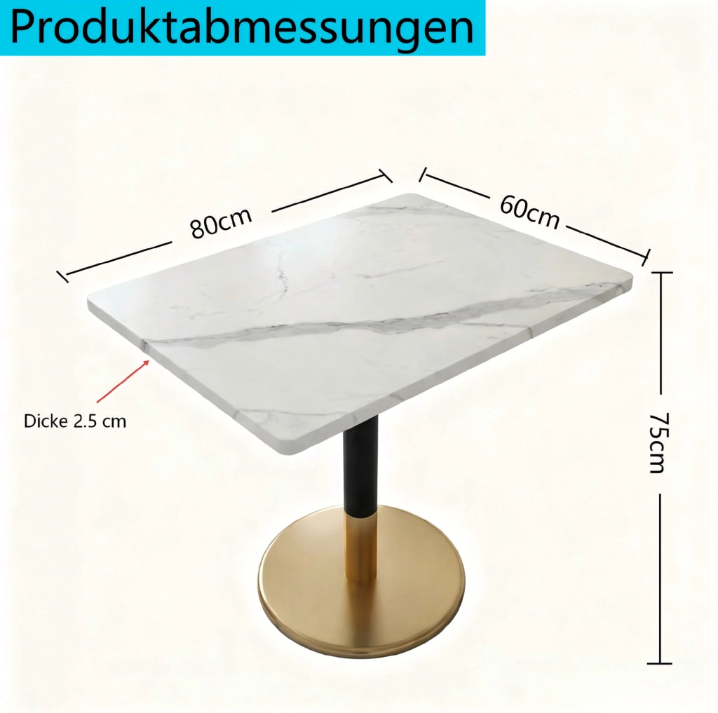 Tavolo da pranzo rettangolare 80x60 cm per 2 persone; piano effetto marmo bianco in MDF; base in metallo nero