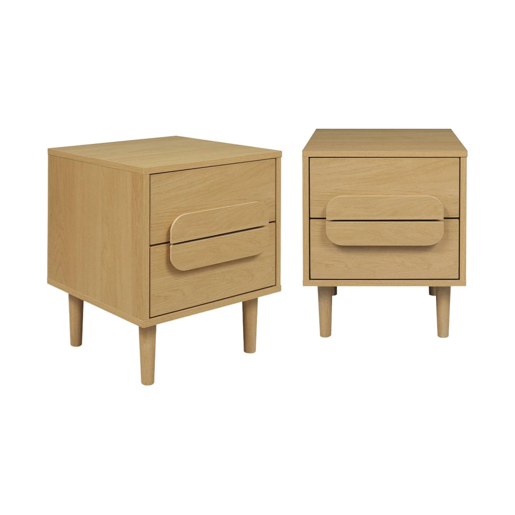 Set 2 comodini vintage effetto legno 2 cassetti, quercia