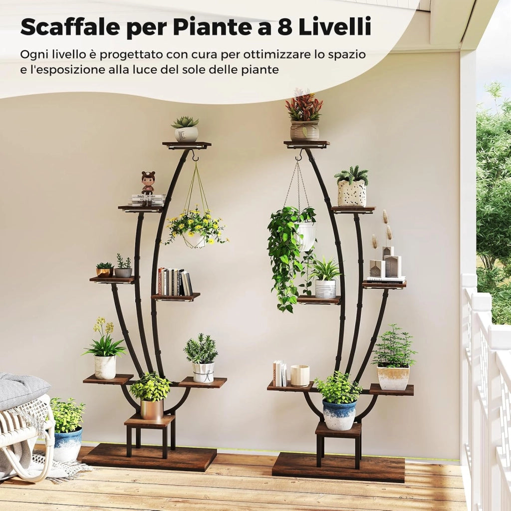 Scaffale per Piante da Interno ed Esterno, Porta Piante Angolare in Metallo a 8 Ripiani con Luci di Crescita, Porta Vasi per Balcone, Soggiorno e Giardino, 67 x 30 x 156 cm (2)