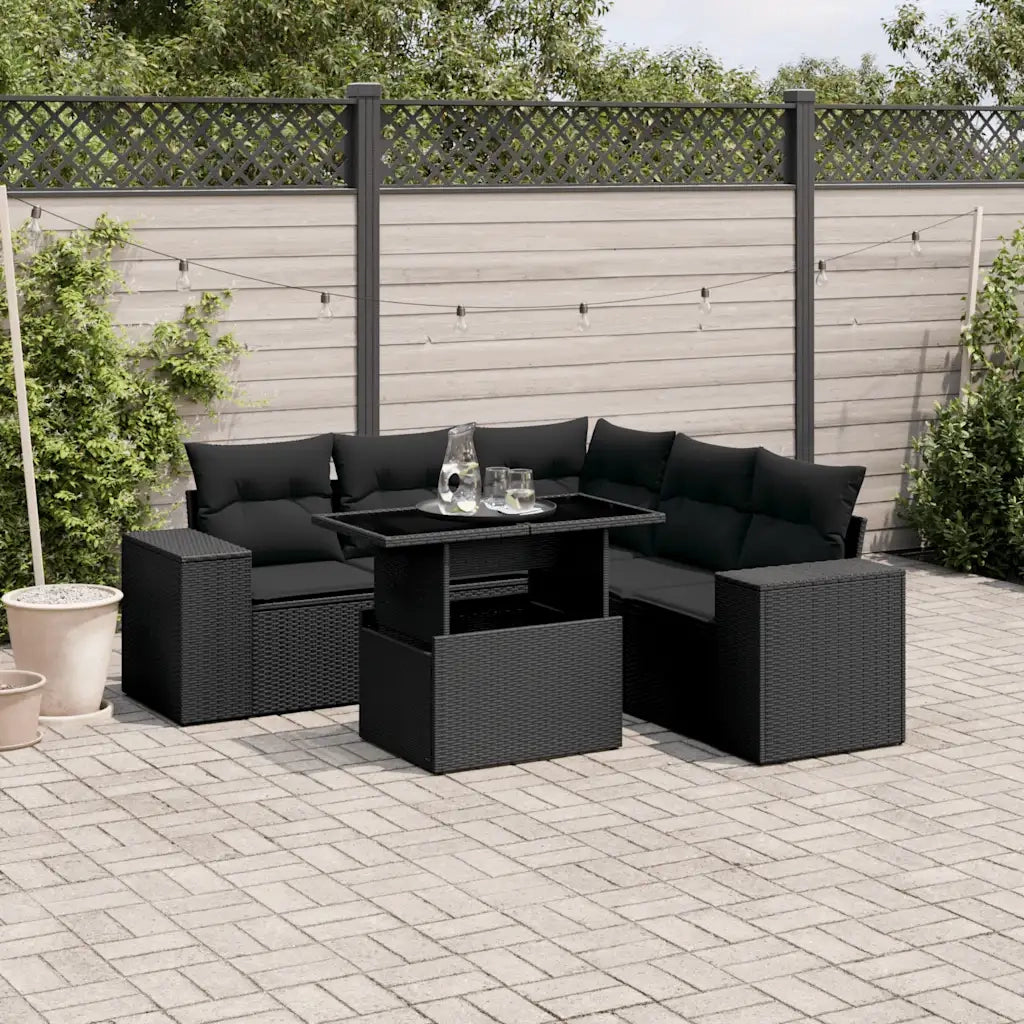 Set Divano da Giardino 6 pz con Cuscini Nero in Polyrattan 3269155