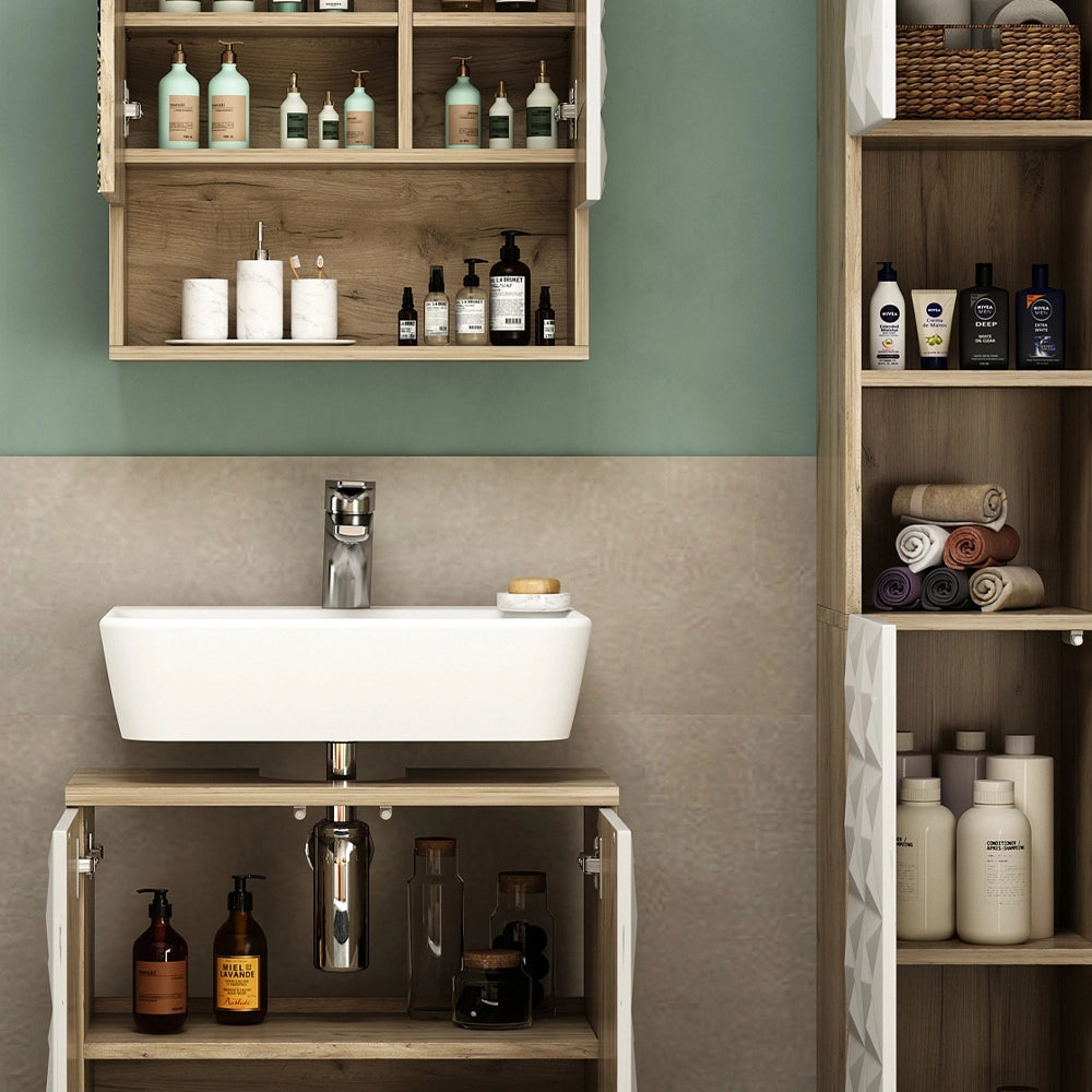 Vicco Set di mobili da bagno Bianco 3 parti, con colonna