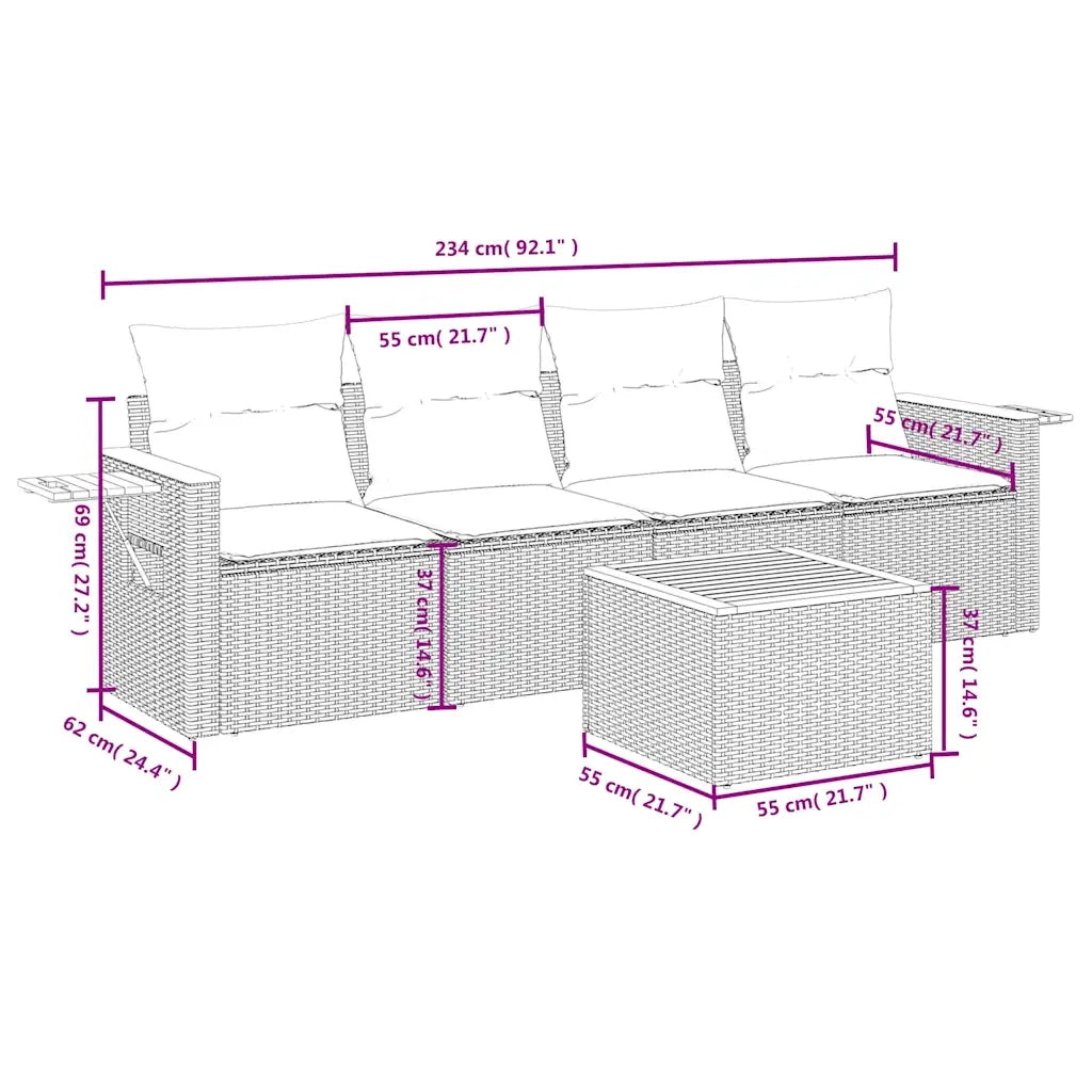 Set Divani da Giardino 5 pz con Cuscini Grigio in Polyrattan 3226621