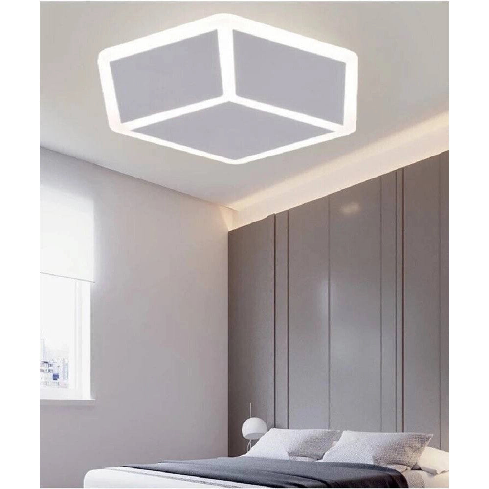 Trade Shop - Plafoniera Led Forma Cubo 3d Da Soffitto 37w Bianca 3 Colorazioni Luce C52-b3c -