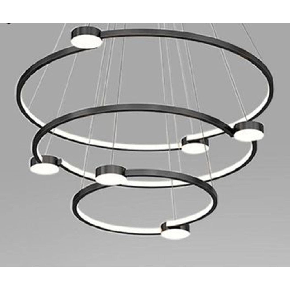 Trade Shop - Lampadario A Sospensione Led 96w 3 Cerchi Con Telecomando Design Moderno Nero 71156 -