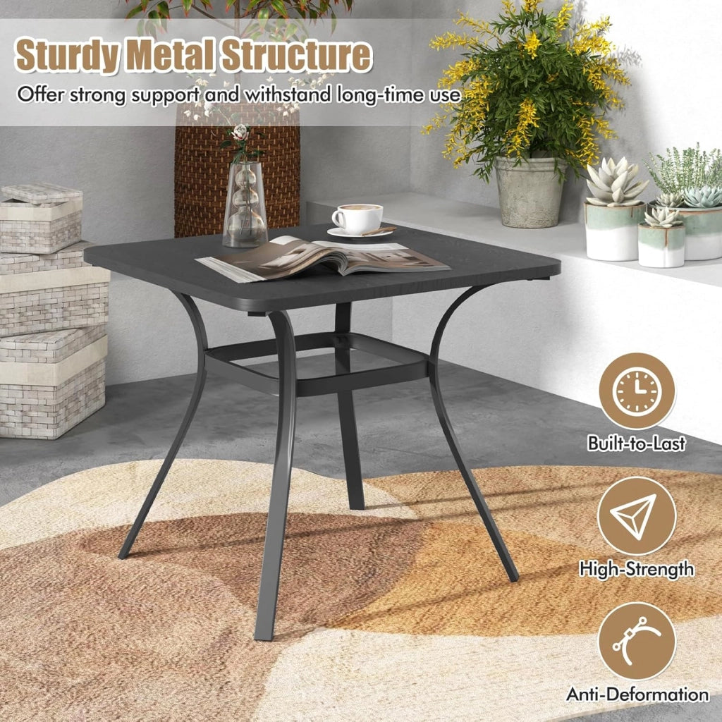 Tavolo da pranzo per balcone, 80 x 80 x 73 cm, tavolo da bistrot quadrato in metallo per 4 persone, con 4 gambe curve, tavolo da esterno per giardino, patio, nero