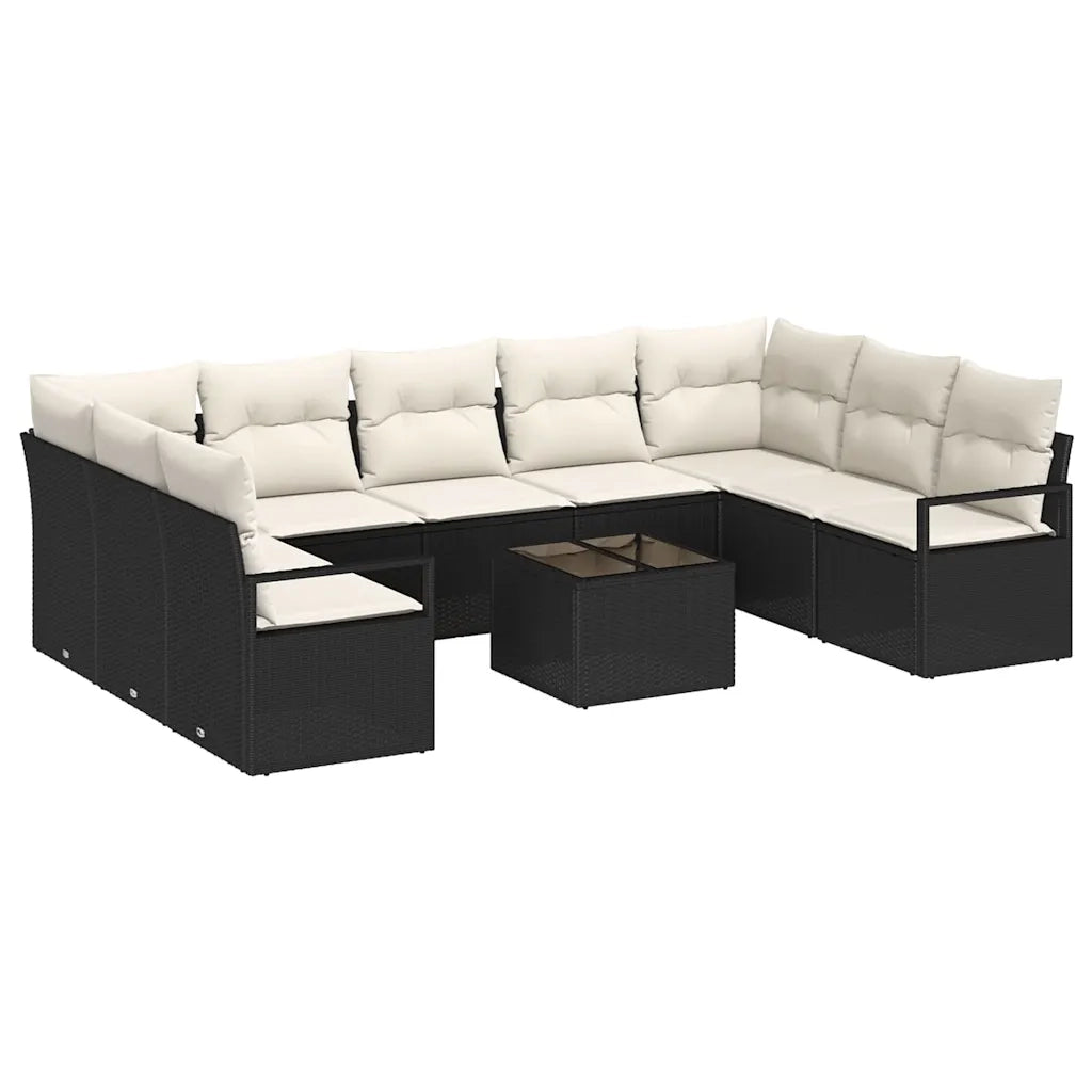 Set di divani con cuscino 10 pcs Nero polyrattan