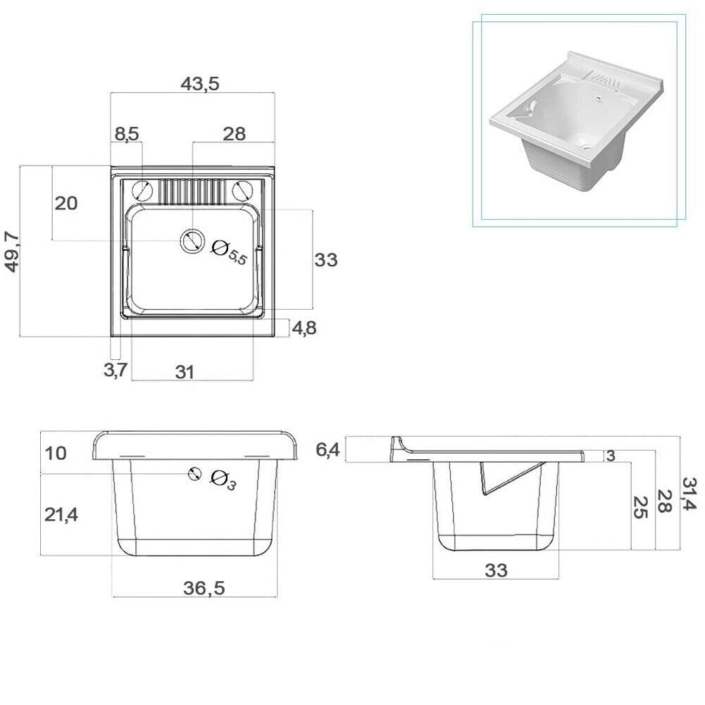 Mobile Lavatoio Grigio Koala 1 Anta 45 cm Lavabo Resina Asse Legno per Lavaggio