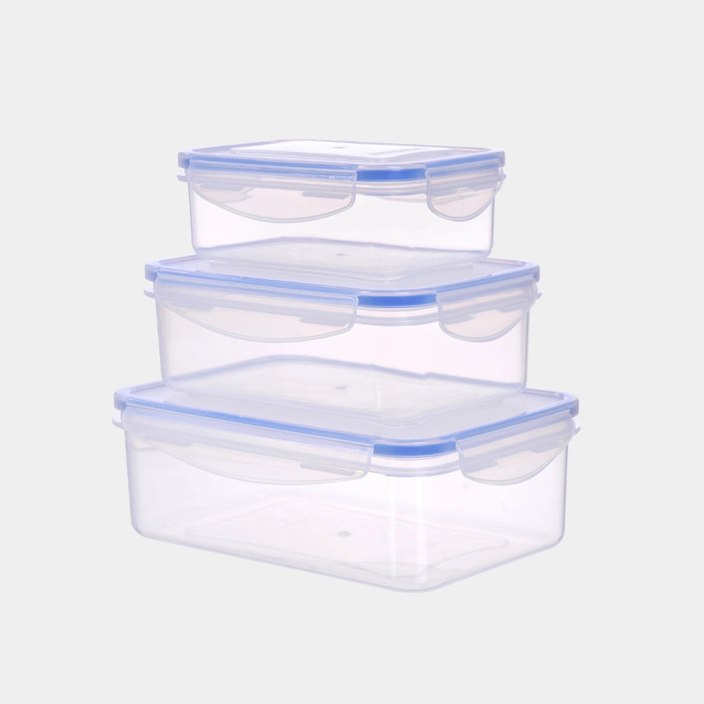 CONTENITORE RETTANGOLARE IN PLASTICA SET 'SUPERLOCK' kit 3 pezzi - lt 0,24 / 0,5 / 1,0  - ECOPLAST