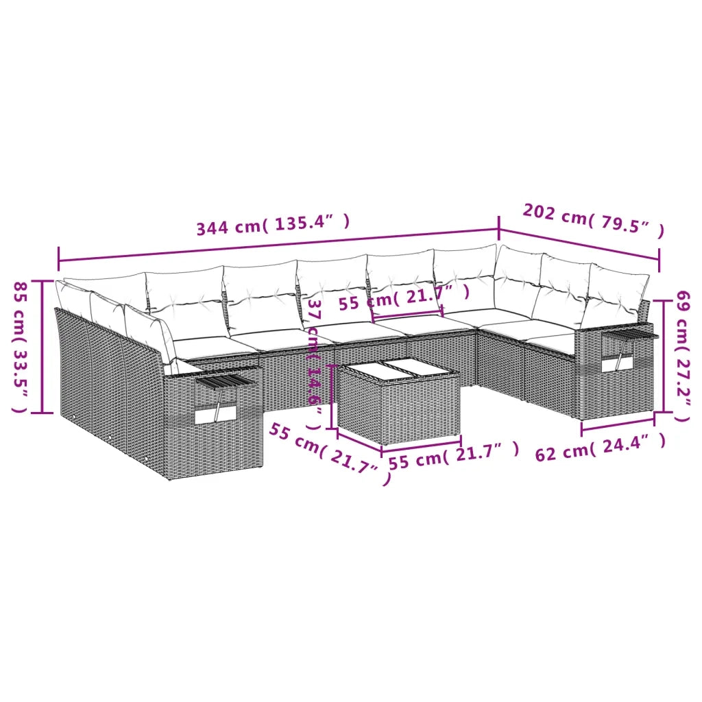 Set Divani da Giardino 11 pz con Cuscini in Polyrattan Nerocod mxl 90376