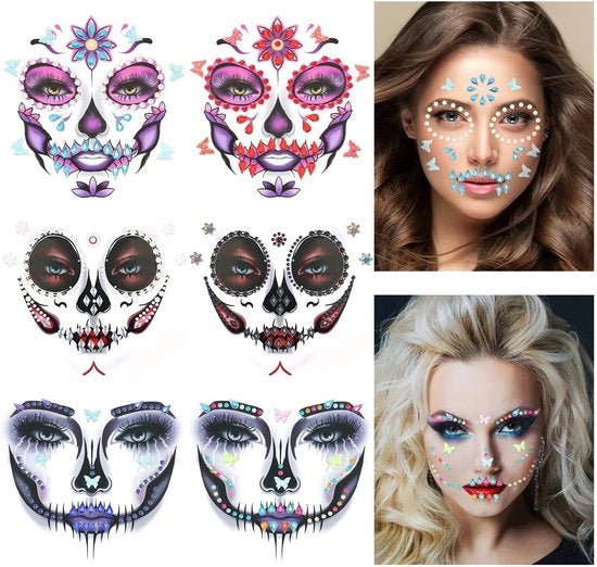 Stickers per Sieraden Halloween - Tatto Stickers per il Viso - Stickers con Pietre Preciose - Trucco per Feste - Facili da Rimuovere - Impronte d'Acqua - Stickers per Tatto