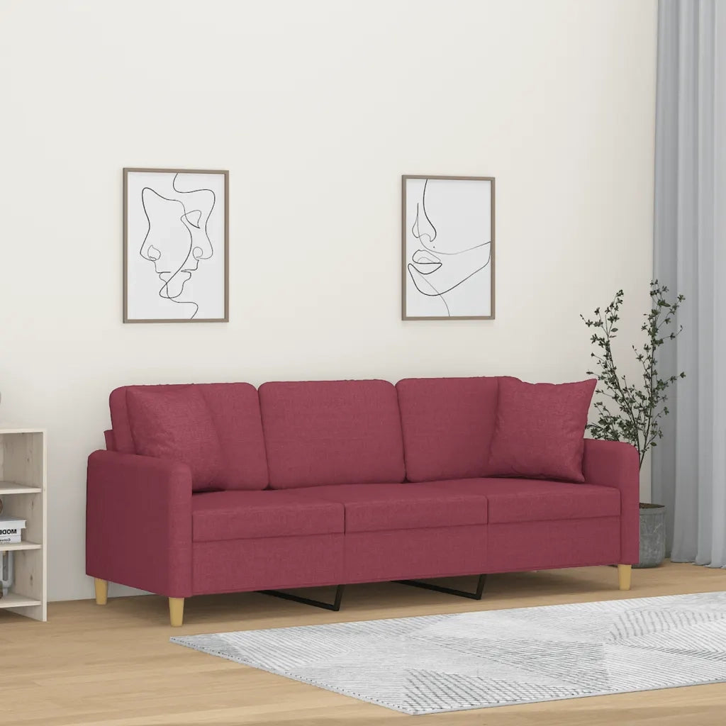 Divano a 3 Posti con Cuscini Rosso Vino 180 cm in Tessuto 3200923