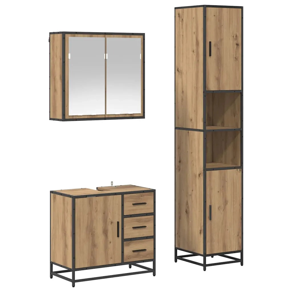 Set di mobili per il bagno con porta 3 pcs Rovere artigianale 3402534