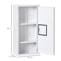 kleankin Armadietto Medicinali a 3 Ripiani con Porta Magnetica, in Acciaio, 30x12x60 cm, Bianco