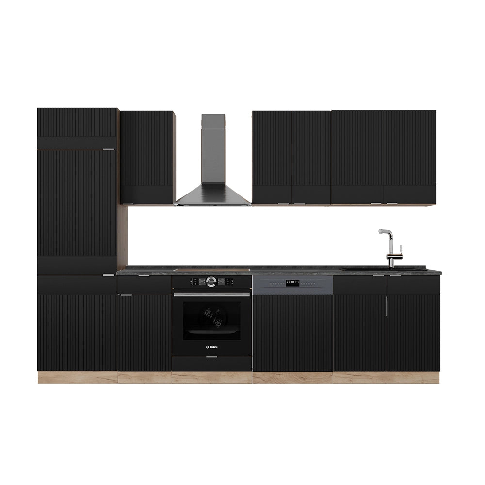 Cucina componibile Fame-Line Nero rigato/Rovere dorato 300 cm, PL Antracite Vicco