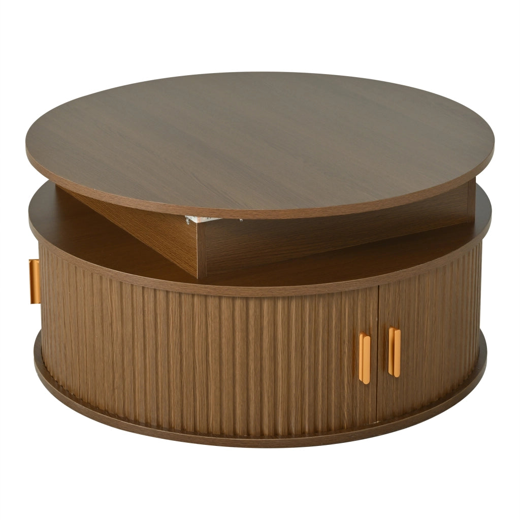 TAVOLO CENTRO rotondo 75 cm regolabile in altezza con LED, MDF color noce