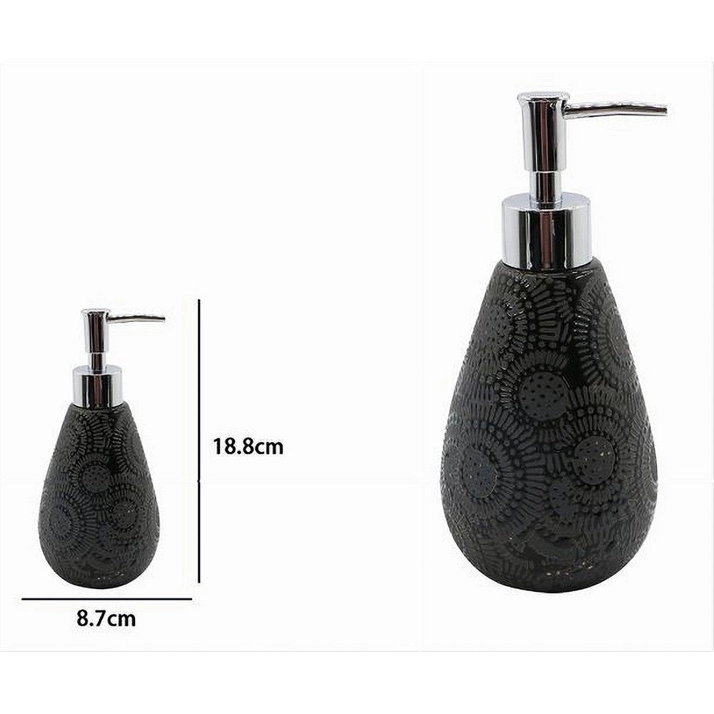 Trade Shop - Dispenser Per Sapone Liquido Motivo Etnico Nero Accessori Per Arredo Bagno 79963 -