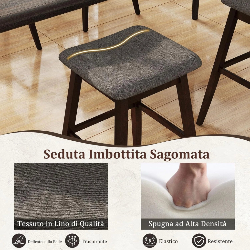 Set di 2 Sgabelli da Bar Girevoli, Sedie Ergonomiche in Tessuto di Lino con Seduta Imbottita, Poggiapiedi e Gambe in Legno di Gomma, Portata 140 kg, per Isola Cucina, Soggiorno e Pub
