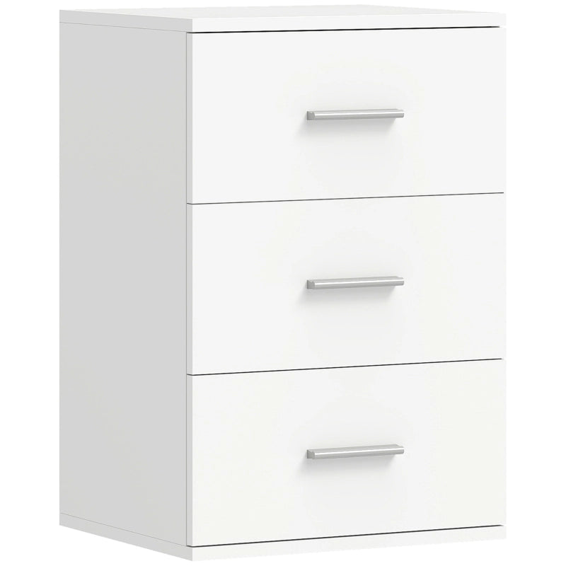 Comodino con 3 cassetti in MDF bianco, con piedini antiscivolo e bande antiribaltamento, per camera, 40 × 35 × 60 cm