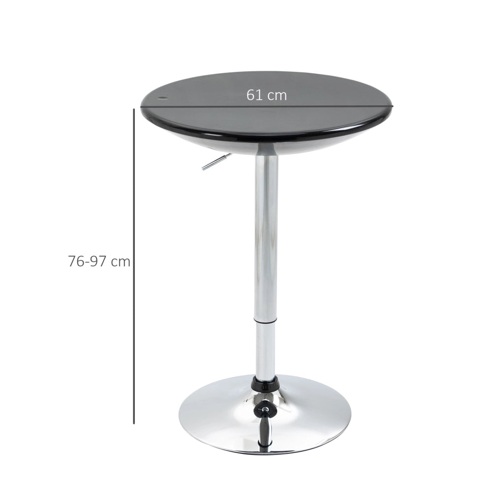 Tavolo Rotondo da Bar con Piano Girevole, Altezza Regolabile con Leva a Gas e Base in Acciaio, ¦µ61x76-97cm, Nero
